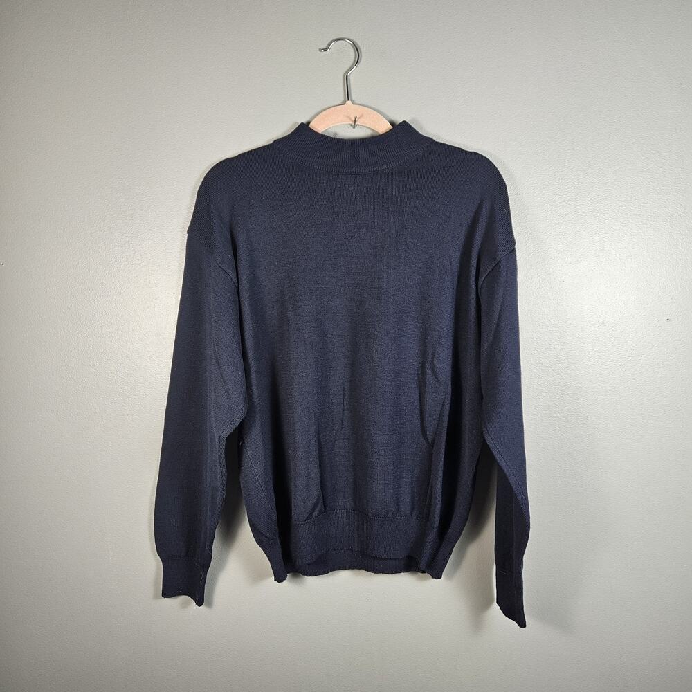 VTG Hunt Club Dark Blue Knit Mock Neck Sweater 100% Wool Men's Large Golf Preppy